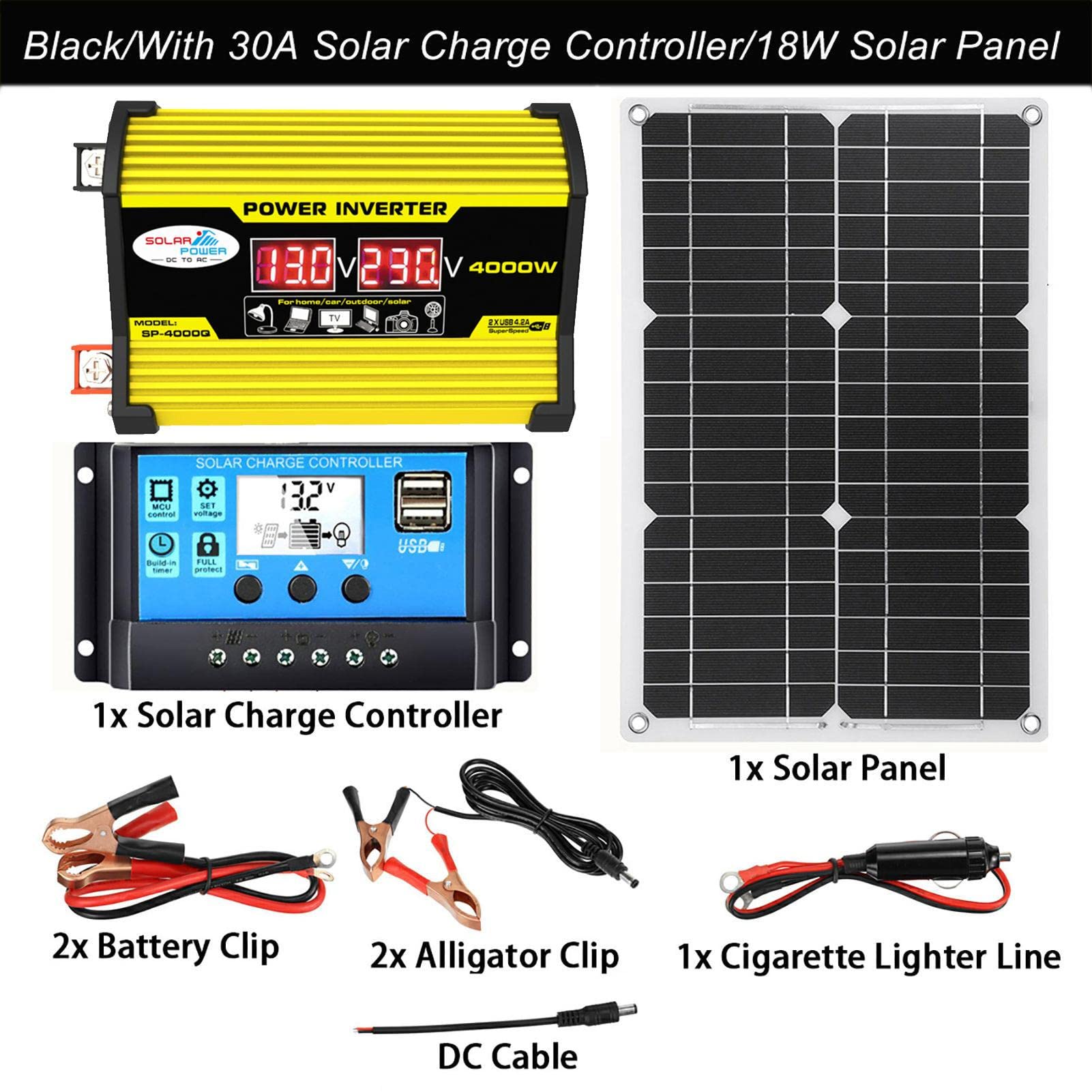 JOEBO Solar System, Solar System with Inverter, Solar Panel Kit, 4000W Inverter with 2 USB Ports, 30A Solar Charge Controller, Solar System for House, LED Screen Display, Fast Chargi