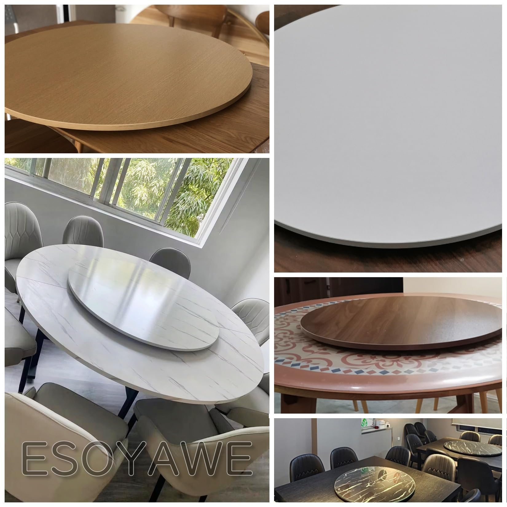 Wooden Lazy Susan Turntable For Round Dining Table Ø 20 24 28 32 36 39 Inch, 360° Silent Smooth Rotation Tabletop Serving Tray, Easy To Share Food Large Rotating Plate
