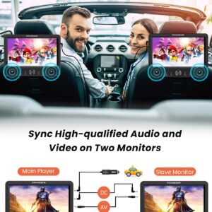 FANGOR 10.5'' Car DVD Player Dual, Portable DVD Player for Car with 5 Hours Rechargeable Battery, Two Mounting Brackets, Support USB/SD, AV Out & in, Last Memory, (1 Player + 1 Monitor)