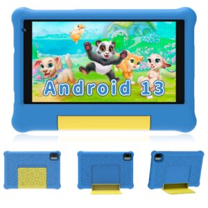 apolomedia 7-inch kids tablet, quad core android 13 tablet for kids, 2+32gb, dual camera, educationl games, parental control, kids software pre-installed (blue)