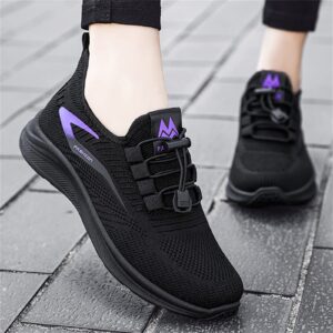 Slip-On Sneakers Women, Arch Support Mesh Knit Women's Sandals, Wide Width Wide Fit Casual Shoes, Strappy Elastic Comfy Unisex Fashion Autumn, Outdoor Walking Running Shoes E-Black