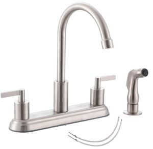 ikebana brushed nickel kitchen faucet 2 handle 3 or 4 hole kitchen sink faucet with sprayer commercial lead-free 360 swivel high arc stainless steel kitchen faucet for rv laundry farmhouse bar sink