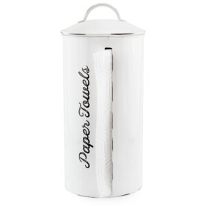 auldhome farmhouse paper towel holder (white); rustic enamelware countertop paper towel dispenser for kitchen