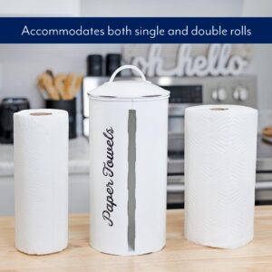 AuldHome Farmhouse Paper Towel Holder (White); Rustic Enamelware Countertop Paper Towel Dispenser for Kitchen