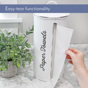 AuldHome Farmhouse Paper Towel Holder (White); Rustic Enamelware Countertop Paper Towel Dispenser for Kitchen