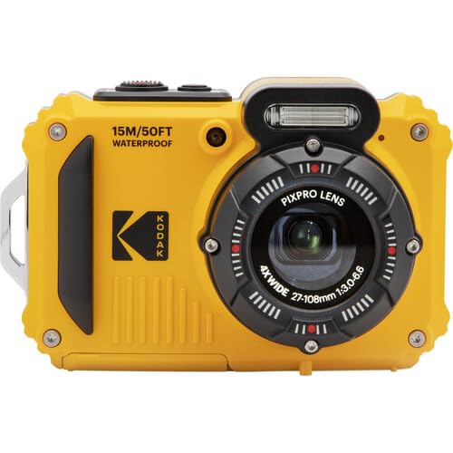 KODAK PIXPRO WPZ2 Waterproof Digital Camera Bundle, Includes: SanDisk 64GB MicroSD Memory Card, Spare Battery and More (6 Items) (Yellow)