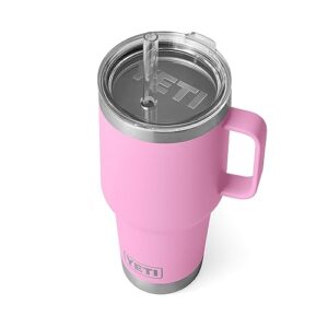 yeti rambler 35 oz tumbler with handle and straw lid, travel mug water tumbler, vacuum insulated cup with handle, stainless steel, power pink