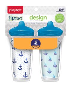 playtex baby sipsters stage 3 spill-proof, leak-proof, break-proof spout cup for boys - blue, limited edition, 9 oz, 2 count