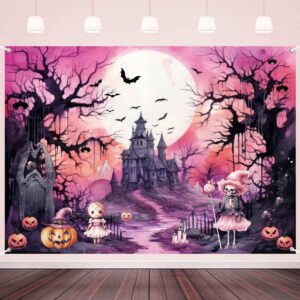 ldwlyw pink halloween backdrop scary halloween backdrops for photography background full moon haunted house halloween party decorations outdoor witch birthday banner for girl kids 7x5ft
