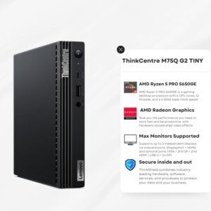 Lenovo ThinkCentre M75q Gen 2 Tiny, AMD Ryzen 5 Pro 5650GE Hexa Core (Beats Intel i7-1260P) 16GB RAM, 256GB NVMe, W11P, 3YR, Home & Office Tiny Desktop