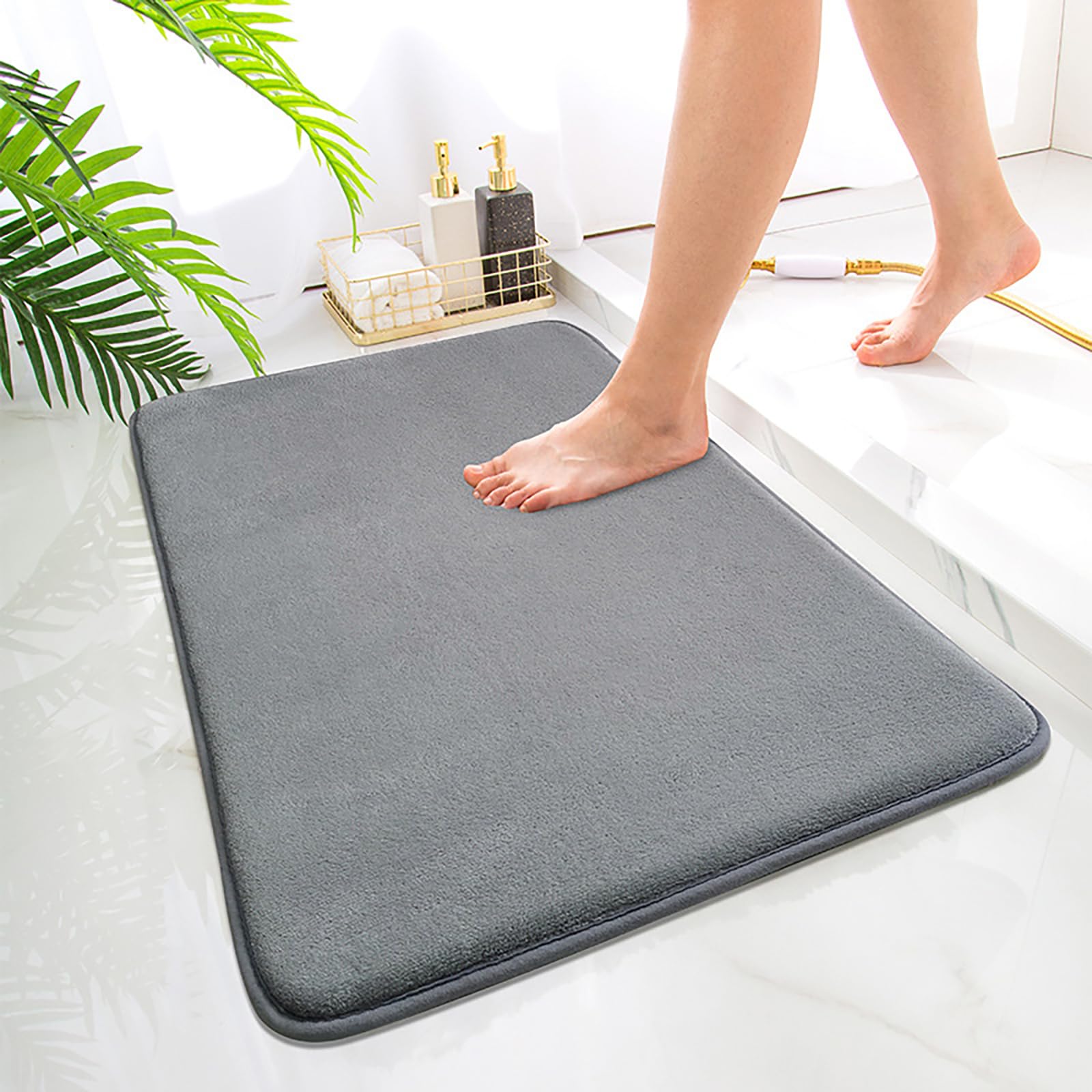 Htworg CR Thick Memory Foam Bathroom Mat, Super Absorbent & Non-Slip Bath Rug, Soft and Cozy Velvet Bath Mat, Durable& Machine Washable Carpet for Bathroom Floor, Tub and Shower, 32 x 20 Inches, Grey