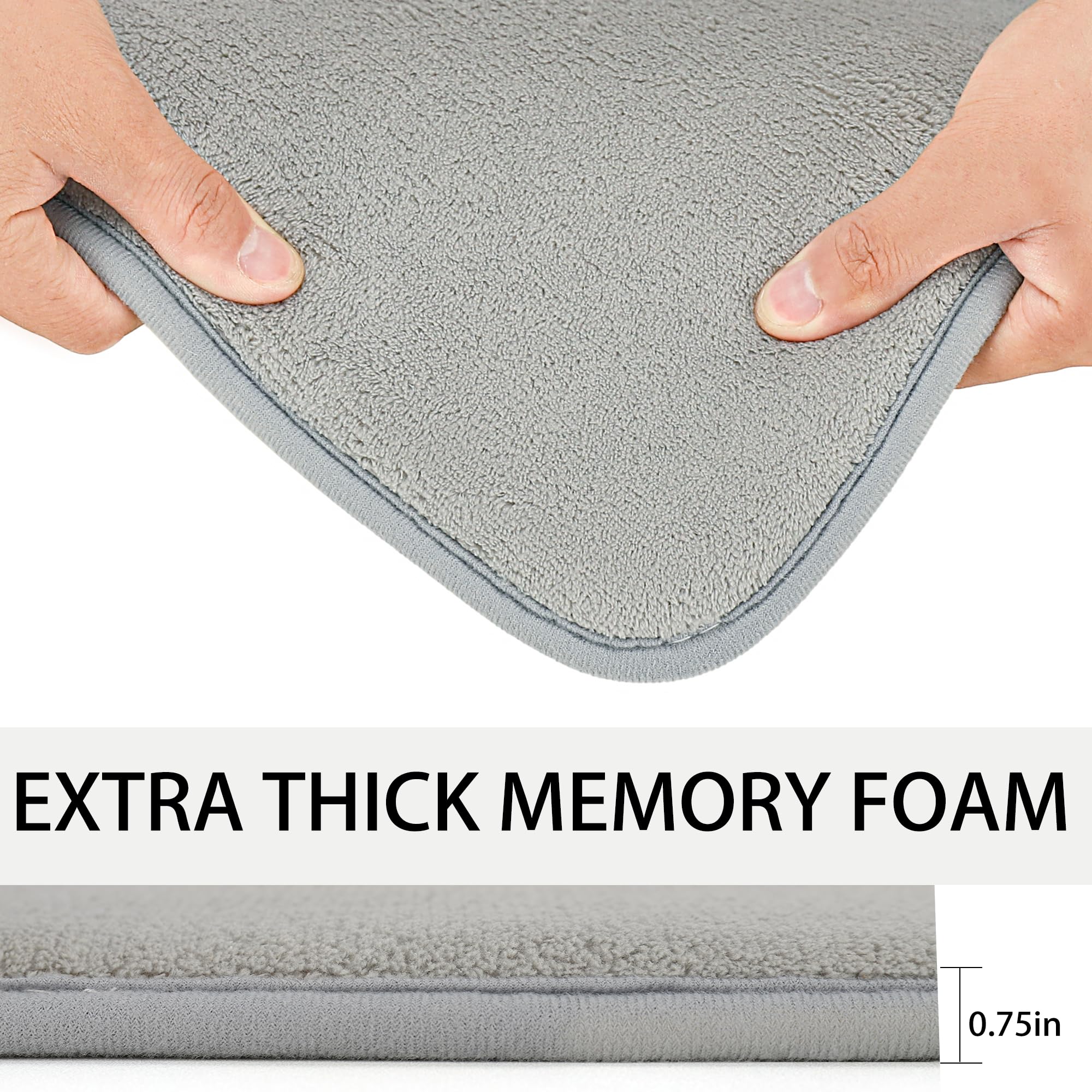 Htworg CR Thick Memory Foam Bathroom Mat, Super Absorbent & Non-Slip Bath Rug, Soft and Cozy Velvet Bath Mat, Durable& Machine Washable Carpet for Bathroom Floor, Tub and Shower, 32 x 20 Inches, Grey