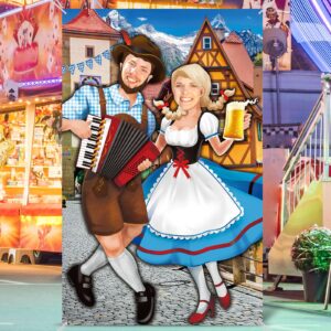 Tudomro Oktoberfest Couple Photo Door Banner Party Decorations 6 x 4 ft Oktoberfest Photo Prop Bavarian Backdrop Door Banner Backdrop Party Supplies for Oktoberfest Themed Party Decor German