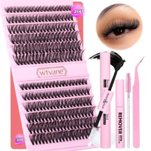 lash extension kit 240pcs individual lashes 40d 50d 9-16mm eyelash extension kit with bond and seal and lash remover and applicators lash clusters kit diy at home by wtvane (kit-40d+50d-0.07d-9-16mix)
