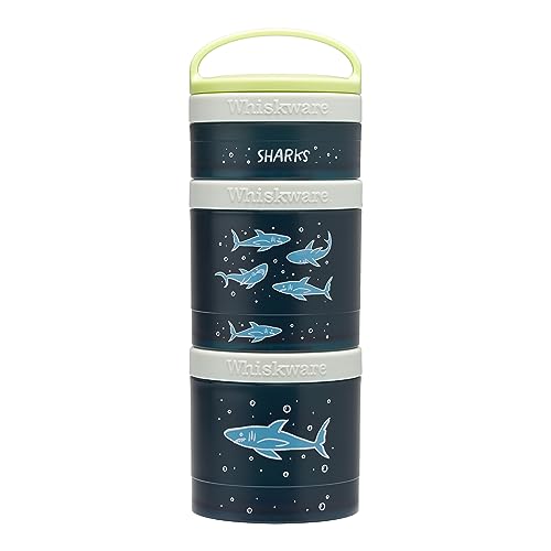 Whiskware Stackable Snack Containers for Kids and Toddlers, 3 Stackable Snack Cups for School or Travel, Sharks