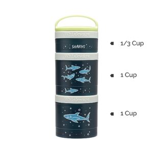 Whiskware Stackable Snack Containers for Kids and Toddlers, 3 Stackable Snack Cups for School or Travel, Sharks