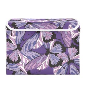 foliosa storage boxes butterflies purple collapsible flip-top locker fabric storage bins with handle for home bedroom closet office 16.5×12.6×11.8 in