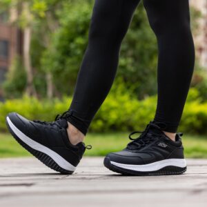 IIV Womens Walking Shoes with Arch Support, Comfortable Leather Tennis Orthotic Sneakers for Plantar Fasciitis Black US 10