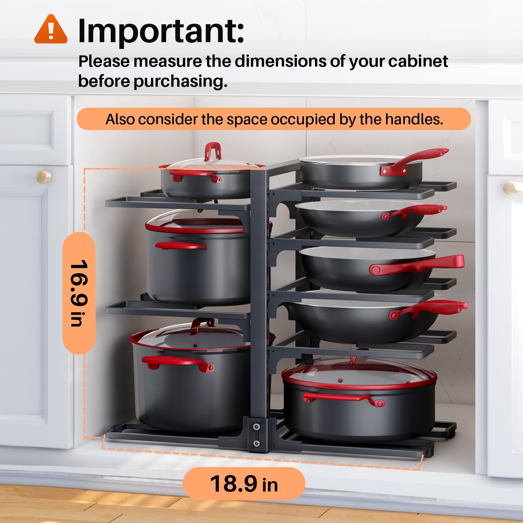 Pots and Pans Organizer, 8 Tier Pan Organizer Rack for Cabinet,Heavy Duty Pot and Pan Organizer for Under Cabinet, Adjustable Pan Lid Holder for Kitchen Pantry to Store Dutch Ovens, Cast-Iron Pans