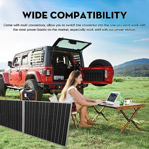 300W Portable Solar Panels with Multi Connector Solar Charger with Kickstands for Camping RV Fast Charge Power Station