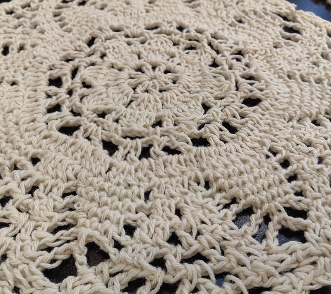 MULBESS Handmade Crochet Floral Pattern Round Cotton Lace Table Placemats Doilies Pack of 6, Round 8 Inch, Beige