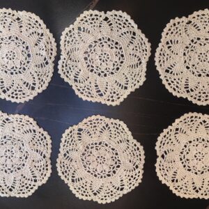 MULBESS Handmade Crochet Floral Pattern Round Cotton Lace Table Placemats Doilies Pack of 6, Round 8 Inch, Beige