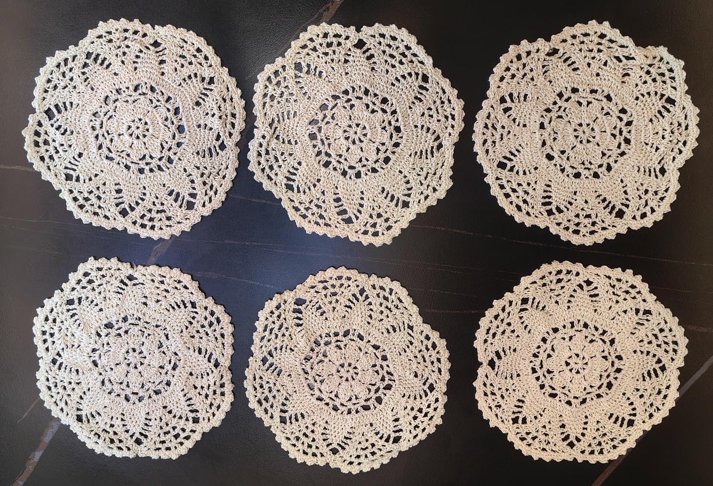 MULBESS Handmade Crochet Floral Pattern Round Cotton Lace Table Placemats Doilies Pack of 6, Round 8 Inch, Beige