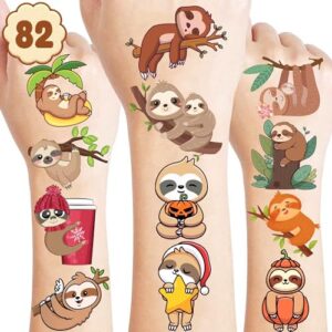 sloth temporary tattoos sticker for kids 82 pcs jungle animal themed birthday party supplies favors decorations gifts for girls boys baby showers prizes cute tattoo school reward halloween christmas