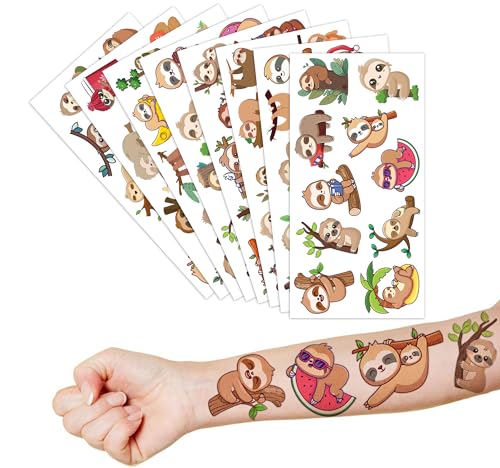 Sloth Temporary Tattoos Sticker for Kids 82 PCS Jungle Animal Themed Birthday Party Supplies Favors Decorations Gifts for Girls Boys Baby Showers Prizes Cute Tattoo School Reward Halloween Christmas