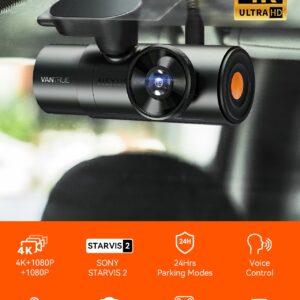 [ Bundle-5 Items: Vantrue N4 Pro 4K 3CH +CPL + Vantrue 256GB SD Card + Hardwire Kit+ Remote Control ] True 4K Wi-Fi 3-Channel Dashcam, STARVIS 2 IMX678 Night Vision, HDR, Voice Control, GPS Cam for Ub