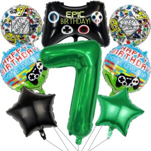 video game party balloons include game controller birthday balloons green number 7 foil balloon round gaming balloons star foil balloons for kids boys 7th birthday decorations