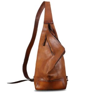 genuine leather sling bag crossbody casual hiking daypack vintage handmade shoulder backpack motorcycle chest bag (brown)