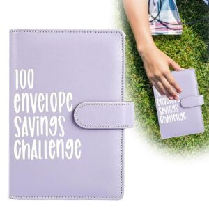 100 envelope challenge binder book gift, [2024 new] easy and fun way to save $5,050, savings challenges budget book binder with cash envelopes for budgeting planner & saving money (lilac)