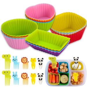 DGYJJZ Silicone Lunch Box Dividers Bento Box Accessories, Silicone Cupcake Liners with 10pcs Food Picks for Kids (30Pack)