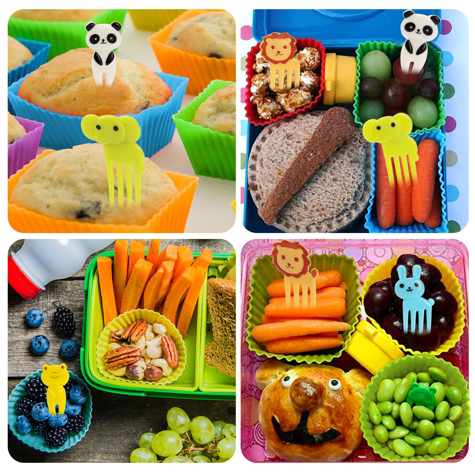 DGYJJZ Silicone Lunch Box Dividers Bento Box Accessories, Silicone Cupcake Liners with 10pcs Food Picks for Kids (30Pack)