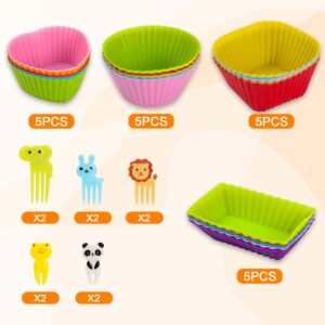 DGYJJZ Silicone Lunch Box Dividers Bento Box Accessories, Silicone Cupcake Liners with 10pcs Food Picks for Kids (30Pack)