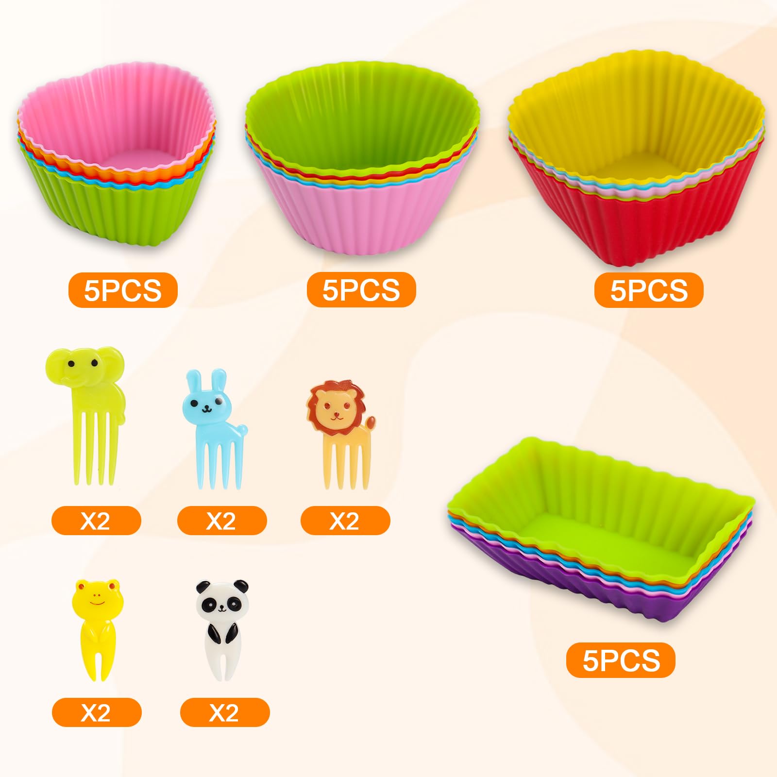 DGYJJZ Silicone Lunch Box Dividers Bento Box Accessories, Silicone Cupcake Liners with 10pcs Food Picks for Kids (30Pack)