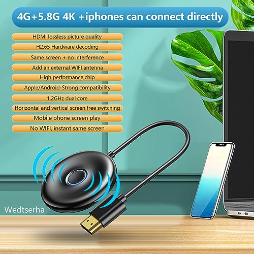 Wireless Display Adapter/miracast Receiver 5.8GWiFi 4Khdmi Directlyfor iPhone Screen Mirroring VAudio from iPadPhone to TVLaptopProjector...