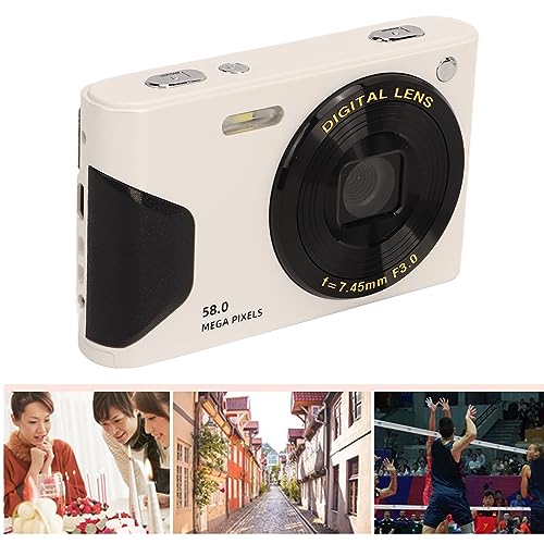 Digital Camera, 4K 58MP Vlogging Camera with 2.7 Inch TFT Screen, Timing Shooting, 16X Zoom Auto Focus Compact Digital Camera for Teens Students Beginners (White)