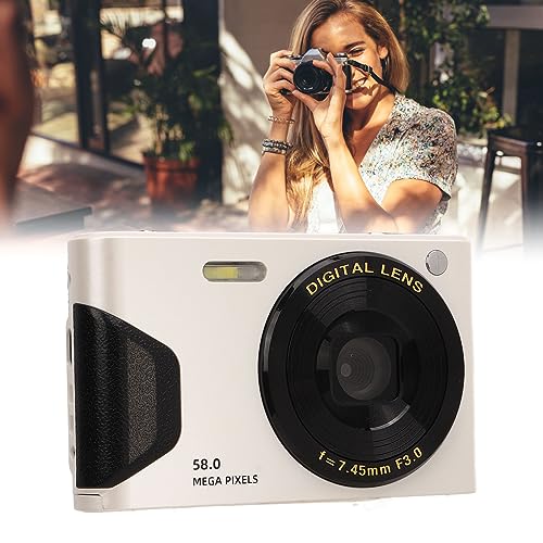 Digital Camera, 4K 58MP Vlogging Camera with 2.7 Inch TFT Screen, Timing Shooting, 16X Zoom Auto Focus Compact Digital Camera for Teens Students Beginners (White)