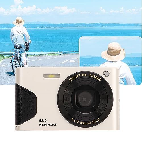 Digital Camera, 4K 58MP Vlogging Camera with 2.7 Inch TFT Screen, Timing Shooting, 16X Zoom Auto Focus Compact Digital Camera for Teens Students Beginners (White)