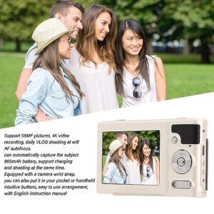 Digital Camera, 4K 58MP Vlogging Camera with 2.7 Inch TFT Screen, Timing Shooting, 16X Zoom Auto Focus Compact Digital Camera for Teens Students Beginners (White)