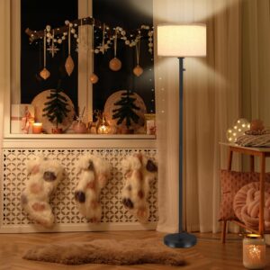 Floor Lamps for Living Room, Stepless Dimmable Standing Lamp, Modern Floor Lamp with Rotary Switch, Beige Linen Shade, 9W Led Bulb Included(1000LM,2700K), Tall Lamp for Bedroom, Office, Farmhouse