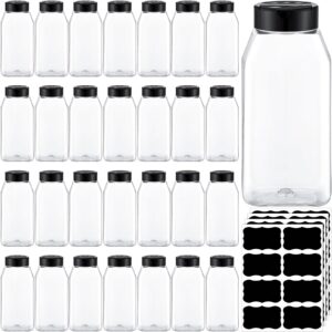 mifoci 28 pack 16 oz plastic spice jars with black cap square plastic bottle containers with shaker lids and stickers large seasoning shaker empty powder storage container for storing salt herbs