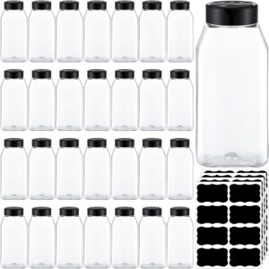 Mifoci 28 Pack 16 oz Plastic Spice Jars with Black Cap Square Plastic Bottle Containers with Shaker Lids and Stickers Large Seasoning Shaker Empty Powder Storage Container for Storing Salt Herbs