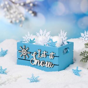 soaoo christmas tiered tray decor snowball mini wood crate snowflake set winter table centerpiece decorations handmade xmas wooden sign winter wooden basket with handles for home party