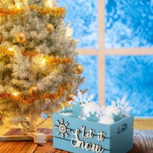 Soaoo Christmas Tiered Tray Decor Snowball Mini Wood Crate Snowflake Set Winter Table Centerpiece Decorations Handmade Xmas Wooden Sign Winter Wooden Basket with Handles for Home Party