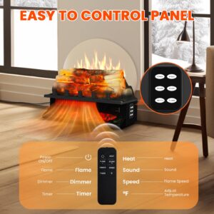 Rintuf Electric Fireplace Logs Set, 1500W Fireplace Insert Log Heater, Overheat Protection, Remote Control, Timer, 5 Flame Brightness/Speed & 4 Flame Sound, 20" Black Fireplace for Living Room Bedroom