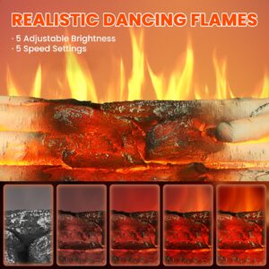 Rintuf Electric Fireplace Logs Set, 1500W Fireplace Insert Log Heater, Overheat Protection, Remote Control, Timer, 5 Flame Brightness/Speed & 4 Flame Sound, 20" Black Fireplace for Living Room Bedroom