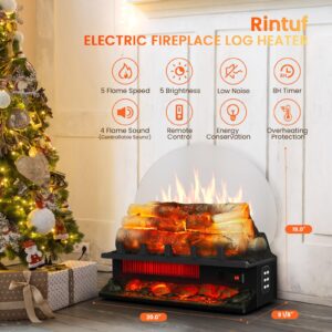 Rintuf Electric Fireplace Logs Set, 1500W Fireplace Insert Log Heater, Overheat Protection, Remote Control, Timer, 5 Flame Brightness/Speed & 4 Flame Sound, 20" Black Fireplace for Living Room Bedroom